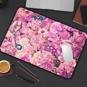 Purple Floral Desk Mat Elegant Office Desk Mat Decoration Home Office Deskmat Luxury Office Gifts for Her Flower Design Ergonomics Mouse Pad