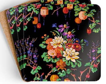 Onderzetter van kurk met bloemen Set van 4 onderzetters voor thuis Bardecor Onderzetters Tea Party-onderzetters Salontafelonderzetters Cadeau voor housewarming