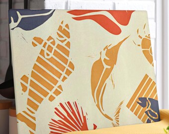 Tabla de cortar de vidrio templado con diseño náutico, decoración costera oceánica