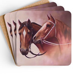 Equestrian Corkwood Coaster Set of 4 Home Bar Drink Coasters Decor Horse Lover Gift Horse Theme Kitchen Decor Equestrian Drink Coaster Gift