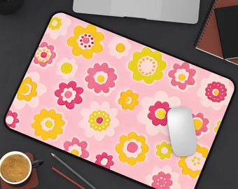 Cheerful Floral Mouse Pad Desk Mat - Home Office Decor, Cute Work Station Accessory Student Gift, Gaming Mouse Pad Cute Flower Mousepad Desk