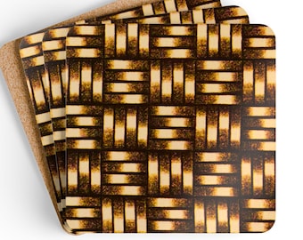 Geweven patroon kurken onderzetter set van 4, basketweave onderzetters, moderne onderzetters, thuisbar onderzetters, onderzetters set housewarming cadeau