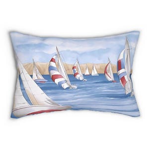 Sailing Lumbar Pillow, Nautical Sailboats Coastal Pillow, Beach House Decor, Summer Home Pillows, Throw Pillow, Accent Pillows, Sofa Pillows