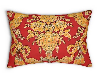 Vintage Floral Baroque Lumbar Pillow, Red Elegant Accent