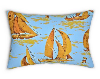 Vintage Sailboats Lumbar Pillow, Coastal Nautical Decor