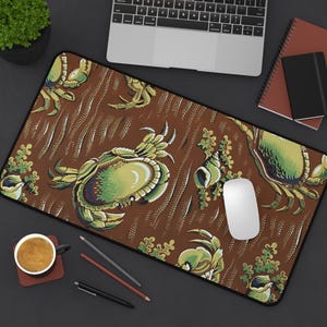 Coastal Crab Desk Mat, Nautical Home Office Decor, Gift for Sea Lovers, Stylish Mouse Pad, Unique Beach theme Home Office Desk Pad Accessory