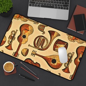 Alfombrilla de escritorio con instrumentos musicales vintage - Decoración para el hogar y la oficina de los amantes de la música