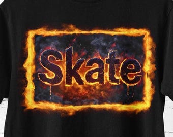 Flaming Skate Graphic T-Shirt, Unisex Comfort Colors Skate Tee, Roller Skate Shirt, Skateboard Shirt, Gift for Skaters, Roller Skating Gift