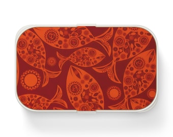 Fun Fish Bento Lunch Box, Japanese Meal Prep Container, Silicone and Wood, Microwave-Safe