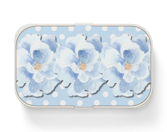 Blue Floral Bento Lunch Box, Utensils Included, Reusable Food Storage