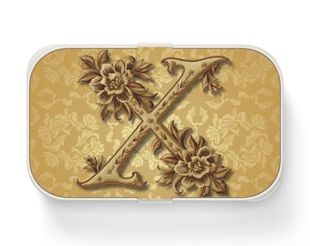 Elegant Bento Lunch Box, Personalized Meal Container, Initial X Lunch Box Stylish Lunch Organizer, Gift for Foodies, Eco-Friendly Lunch Box