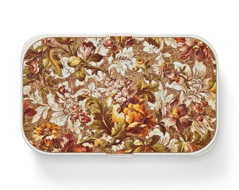 Vintage bento-lunchbox met bloemmotief, botanische Japanse bentobox, milieuvriendelijke maaltijdvoorbereidingscontainer, retro bloemenlunchbox, cadeau voor fijnproevers