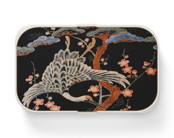 Crane and Cherry Blossom Bento Lunch Box, Japanese Crane Floral Bento Box, Oriental Lunch Box, Eco-Friendly Meal Prep, Gift for Sushi Lover
