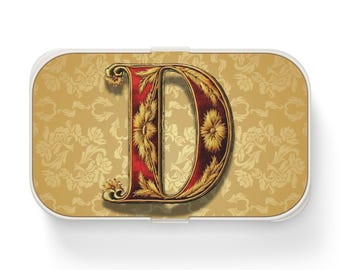 Elegant Monogrammed Letter D Bento Lunch Box for Stylish Meals, Personalized Lunch Container Work Lunch Box School Lunch Box Gift for Foodie