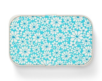 Blue Floral Bento Lunch Box, Eco-Friendly Meal Container, Retro Style Lunch Box School Lunch Essentials, Picnic Must-Have, Gift for Foodies