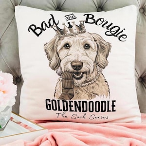 Bad and Bougie Goldendoodle Premium Pillow, Doodle Mom Gift, Doodle Dad Gift, Pet Lover Gift, Dog lover Home Decor, Housewarming Gift
