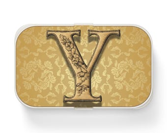 Elegant Monogrammed Y Bento Lunch Box Personalized Meal Container School Lunch Box, Work Lunchbox Picnic Basket Cabinet Storage Food Storage