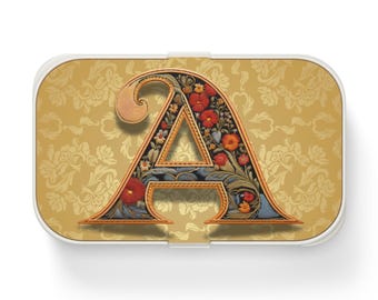 Bento Lunch Box with Initial A, Personalized Meal Prep Container, Eco-Friendly Lunchbox Work Lunch Box, School Lunch Box Portion Control Box