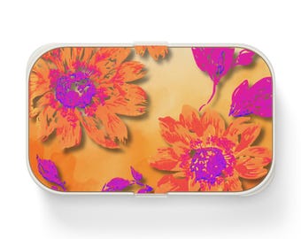 Vibrant Floral Bento Lunch Box Eco-Friendly Meal Prep Container Stylish Food Storage School Lunchbox Work Lunch Box Picnic Basket Essentials