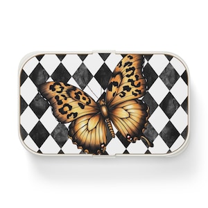 Butterfly Bento Box Stylish Meal Prep Container Eco-Friendly Snack Box, Lunch Box, Picnic Basket Work Lunch Box Black and White Food Storage