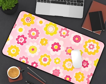 Pink Flower Mouse Pad Desk Mat, Desk Pad Cute Home Office Decor Gift, Flower Kids Mousepad, Girls Gaming Mouse Pad, College Dorm Room Decor