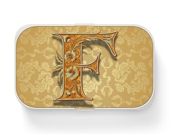 Personalized Initial F Bento Lunch Box, Elegant Lunch Container, Adult Lunch Box Meal Prep Gift for Foodie Kitchenware Elegant Food Storage