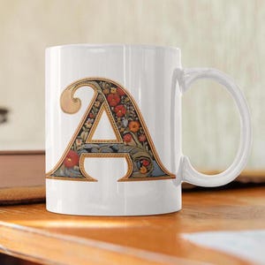 Taza de cerámica personalizada con la letra A, estilo vintage, ideal para amantes del café y el té, decoración para el hogar y la oficina, con inicial personalizada, regalo perfecto.