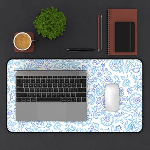 Floral Blue Desk Mat Elegant Workspace Mat, Pretty Blue Home Office Decor, Gift for Her, Dorm Room Accessories, College Dorm Room Essentials