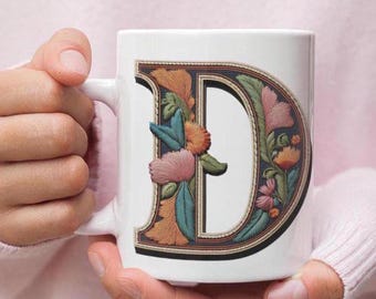 Vintage Floral Ceramic Mug Perfect Gift for Tea Lovers, Garden Party Gifts Home Décor Pretty Birthday Gift for Mom 11oz Initial D Mug Bridal
