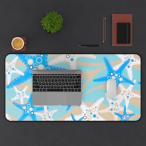 Ocean Inspired Desk Mat, Beach Themed Workspace Desk Decor, Starfish Pattern Mouse Pad, Coastal Office Gift, Nautical Home Office Accessory