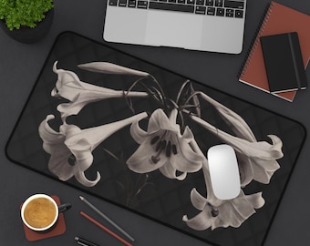 Elegante tapete floral para escritorio, decoración de lujo para el hogar y la oficina, decoración de oficina en blanco y negro, alfombrilla de ratón vintage para ella, alfombrilla de escritorio, regalo para ella, alfombrilla de ratón