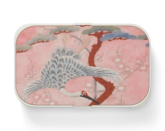 Japanese Crane Bento Box, Pink Cherry Blossom Design Bento Box Set, Oriental Lunchbox, Eco-Friendly Meal Prep Container, Foodie Gift