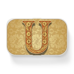 Elegante lonchera bento con la letra U, elegante lonchera personalizada con la inicial U, lonchera para el trabajo, cesta de picnic, regalo para amantes de la comida.