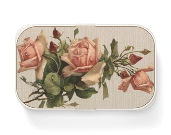 Fiambrera Bento con estampado floral vintage, recipiente ecológico para preparar comidas.