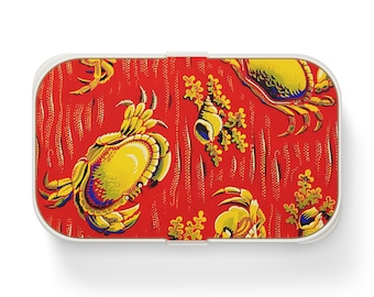 Lonchera bento vintage con diseño de cangrejo, ecológica, ideal para preparar comidas en el trabajo, ideal para la playa, el hogar, viajes a la playa, un regalo único e imprescindible para los amantes de la comida.