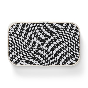 Stylish Black and White Bento Lunch Box Work or School Lunchbox Eco-Friendly Lunch Box with Wavy Black & White Design Modern Snack Container