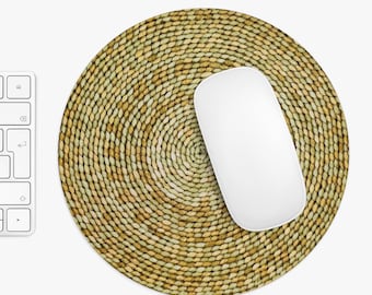 Elegant Round Mouse Pad Stylish Basketweave Inspired Office Decor EcoFriendly Desk Pad Perfect Gift for Home Office Desk Mat Boho Office Mat