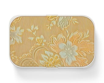 Elegant Bento Lunch Box w/Floral Design EcoFriendly Meal Prep Container Work Lunchbox School Lunch Box Picnic Basket Lunch Tote with Strap