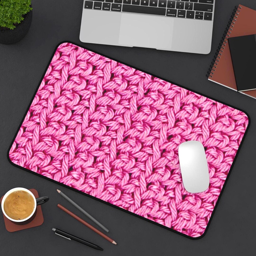 Cozy Crochet Desk Mat Pink Yarn Design Vintage Home Office Decor ...