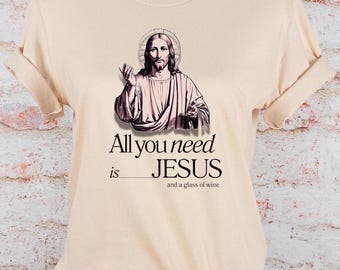 Jesus and Wine T-Shirt, Christian Unisex Cotton Tee