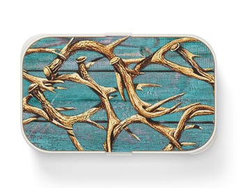Fiambrera Bento con estampado de astas – Recipiente rústico para preparar comidas con temática de caza.