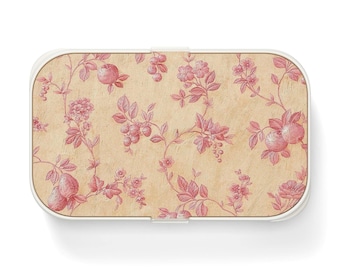 Vintage Pink Floral Bento Lunch Box, Utensils Included, Japanese Style Meal Prep Container