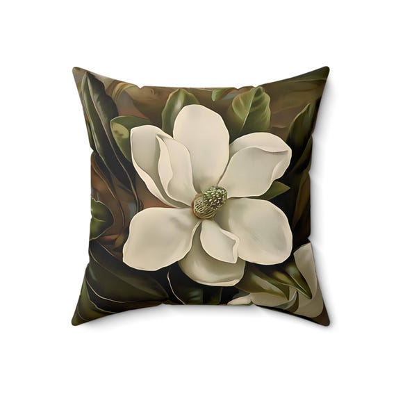 Weiße Magnolie Blumenkissen, botanisches Kissen, Südliches Magnoliendekor, Akzentkissen, dekoratives Sofakissen, Blumenkissen