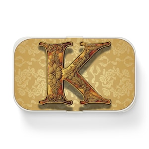 Personalized Bento Lunch Box, Elegant Food Container, Custom Initial K Lunch Box Meal Prep Box Work Lunch Box School Lunch Box Picnic Basket