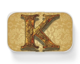 Personalized Bento Lunch Box, Elegant Food Container, Custom Initial K Lunch Box Meal Prep Box Work Lunch Box School Lunch Box Picnic Basket