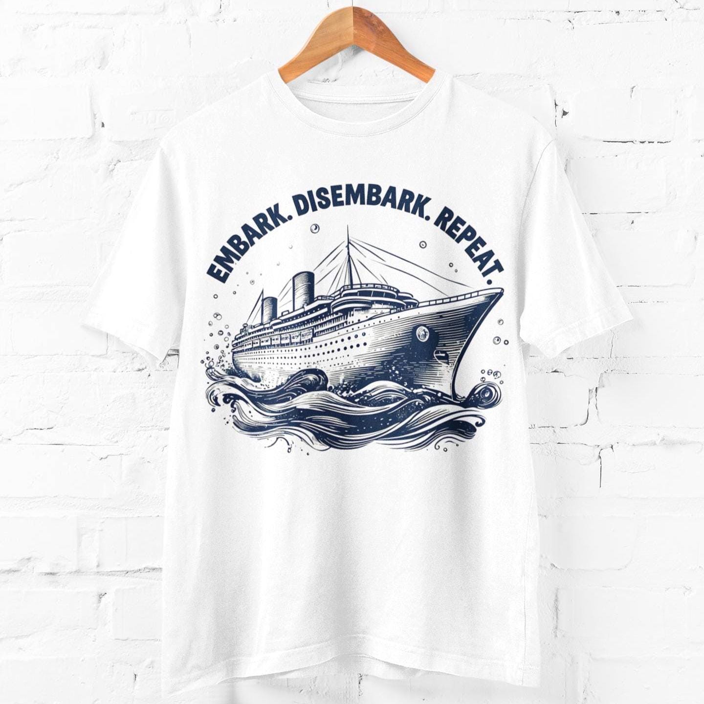 航海をテーマにしたユニセックスコットン製クルーズ船Tシャツ、乗船