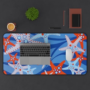 Colorful Starfish Desk Mat, Beach Home Office Decor, Nautical Style Office Mouse Pad Accessory, Gift for Beach Lovers, Workspace Essentials