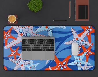 Colorful Starfish Desk Mat, Beach Home Office Decor, Nautical Style Office Mouse Pad Accessory, Gift for Beach Lovers, Workspace Essentials