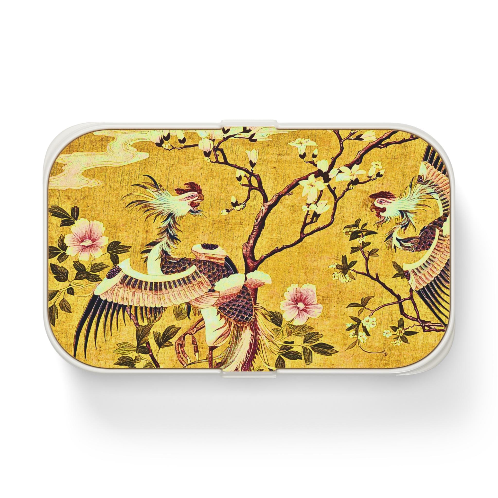 【新品未使用】PICTURE　フラワー柄　 EBI BENTO SET Vintage Chinoiserie Phoenix Floral Bento Lunch Box, Yellow Asian