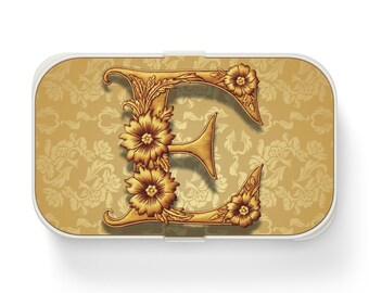Elegante lonchera bento con inicial E para preparar comidas con estilo, contenedor de comida personalizado, lonchera para adultos y niños, lonchera ecológica.